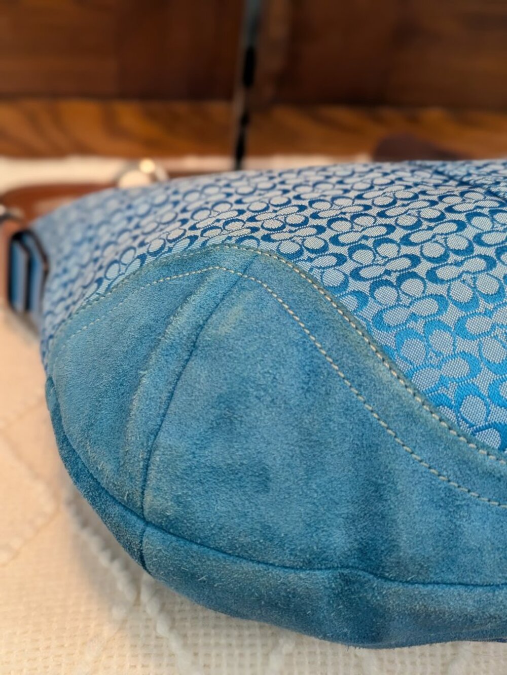 Coach Blue Signature Suede Hobo Bag #1461 - Picture 11 of 14